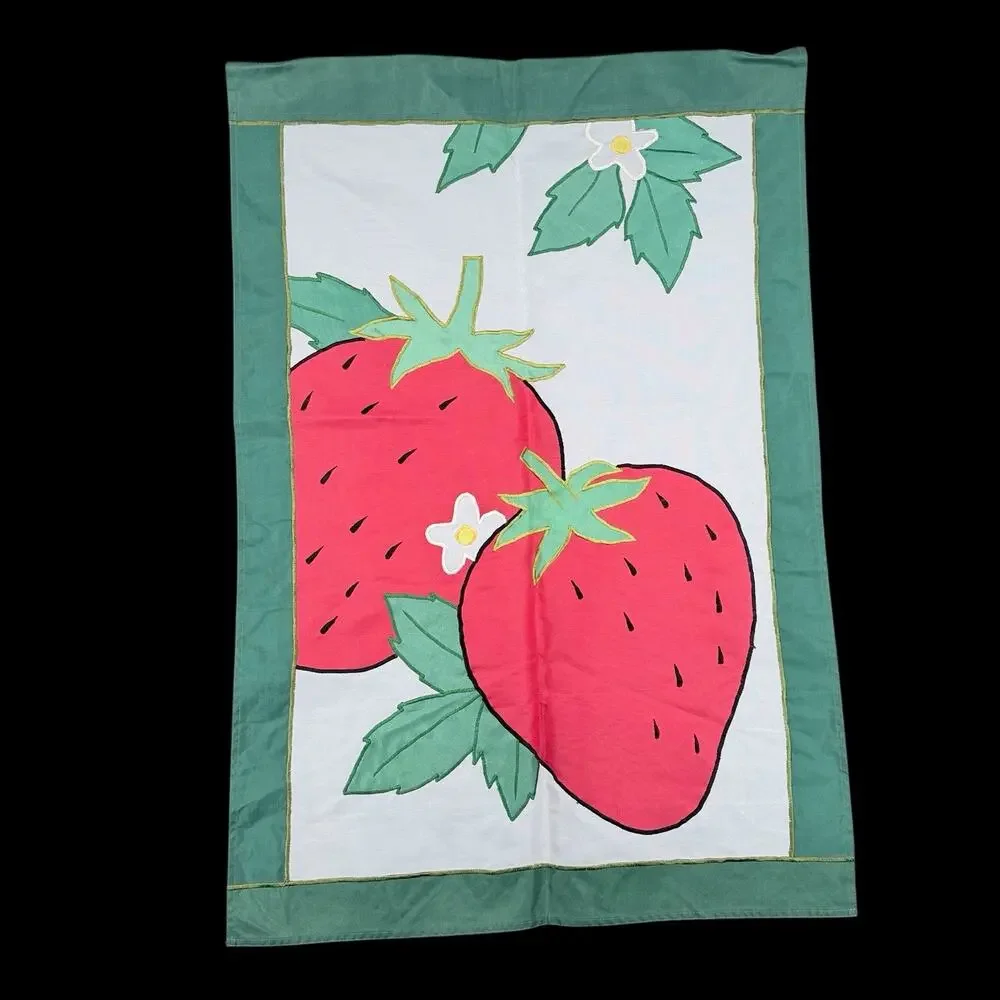 Set of 2 Outdoor Yard Banner House Flags Strawberry & Pumpkin 27x39 In